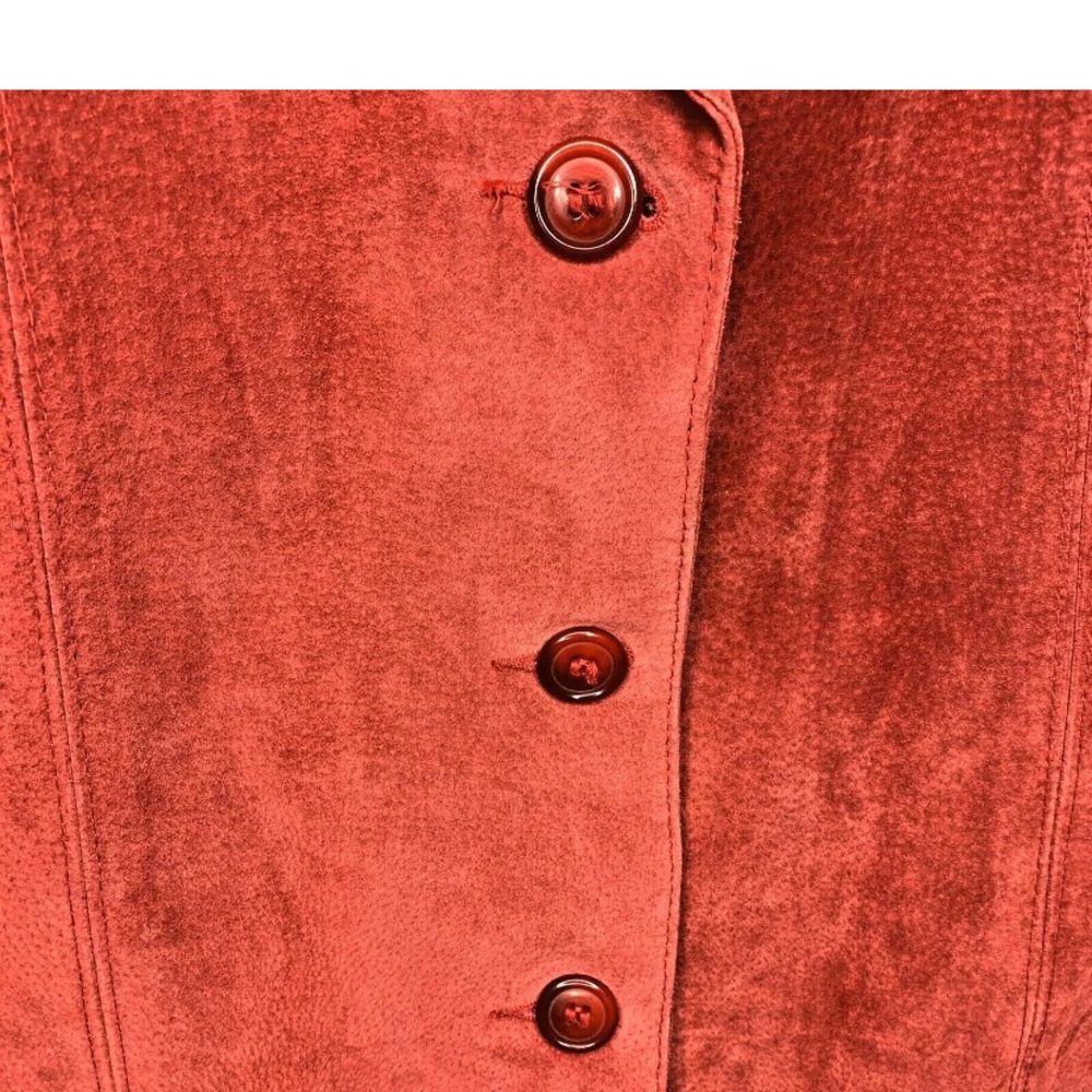 DC Collection Medium Suede Red Button Down Jacket - Picture 3 of 12